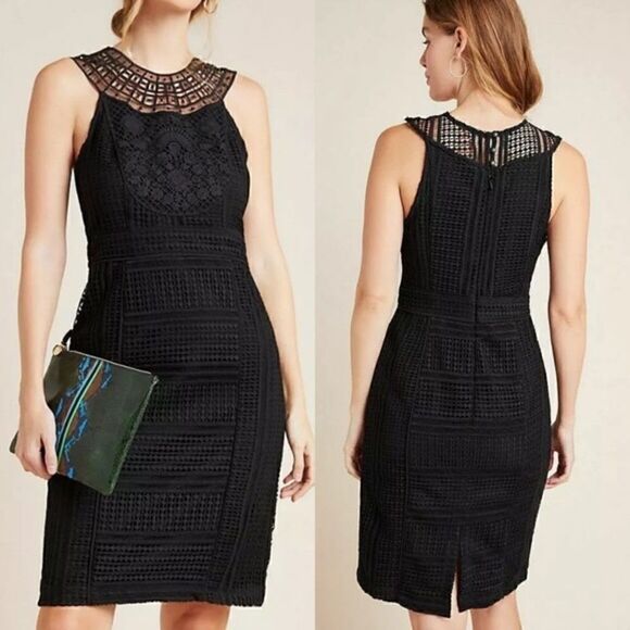 Anthropology  DYLAN LACE MINI COCKTAIL DRESS BLACK - Picture 1 of 12